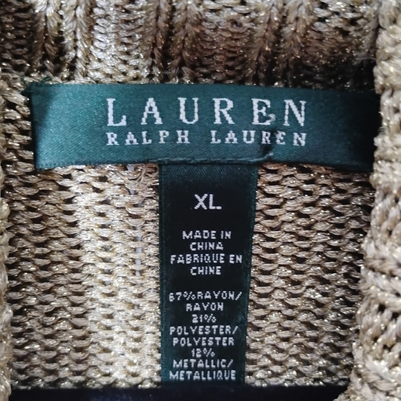 Lauren Ralph Lauren Gold Metallic Turtleneck Sweater Size XL | Preppy Holiday - Picture 6 of 8